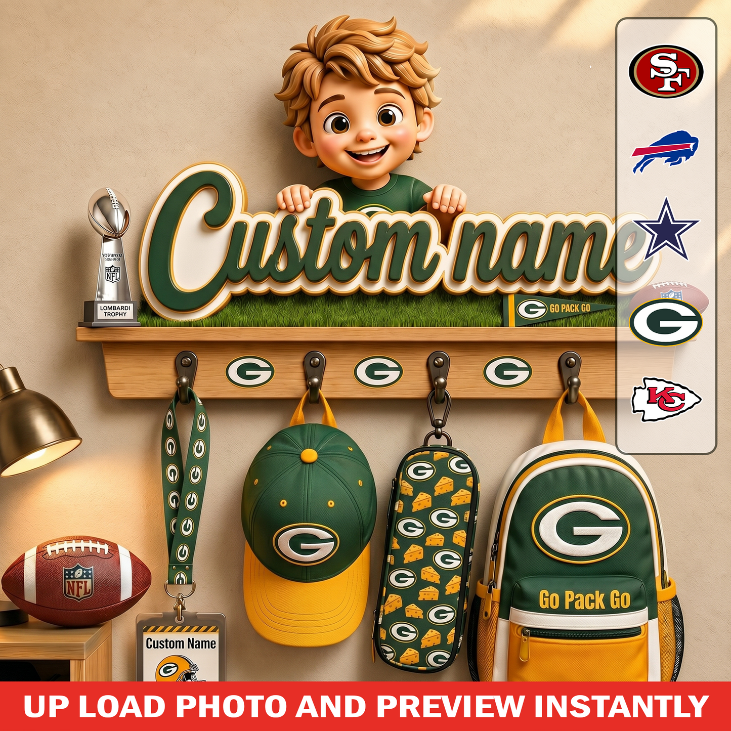 NFL Personalized Kid Custom Shaped Hanging Rack 2206 NAK TTT