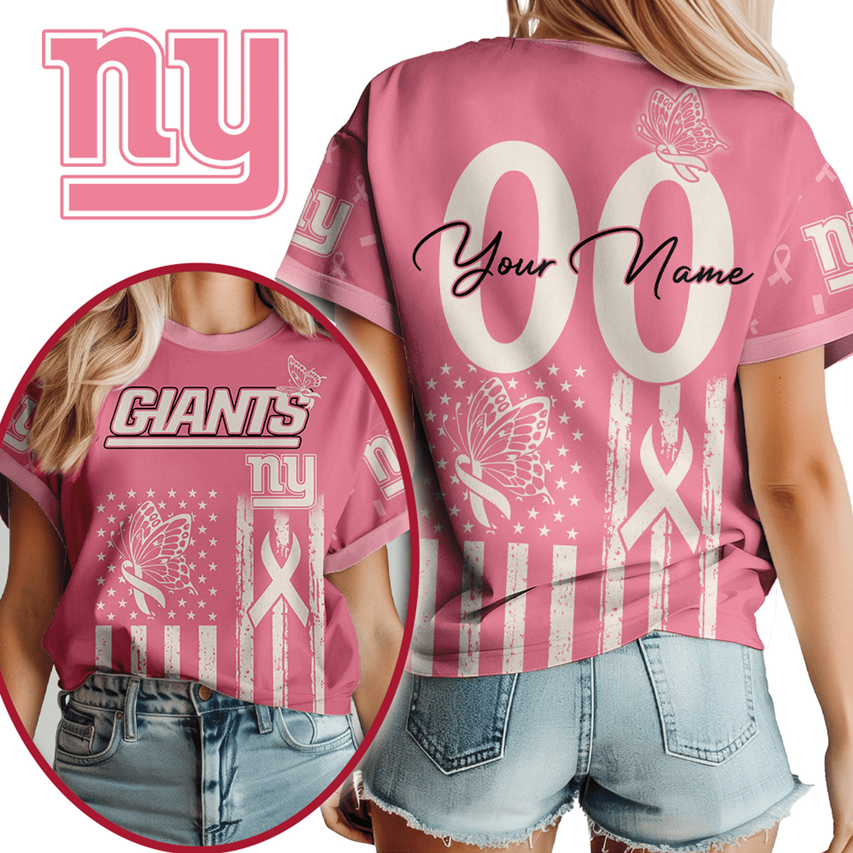 NYG x NFL Premium Butterfly Ribbon Custom 3D Shirt