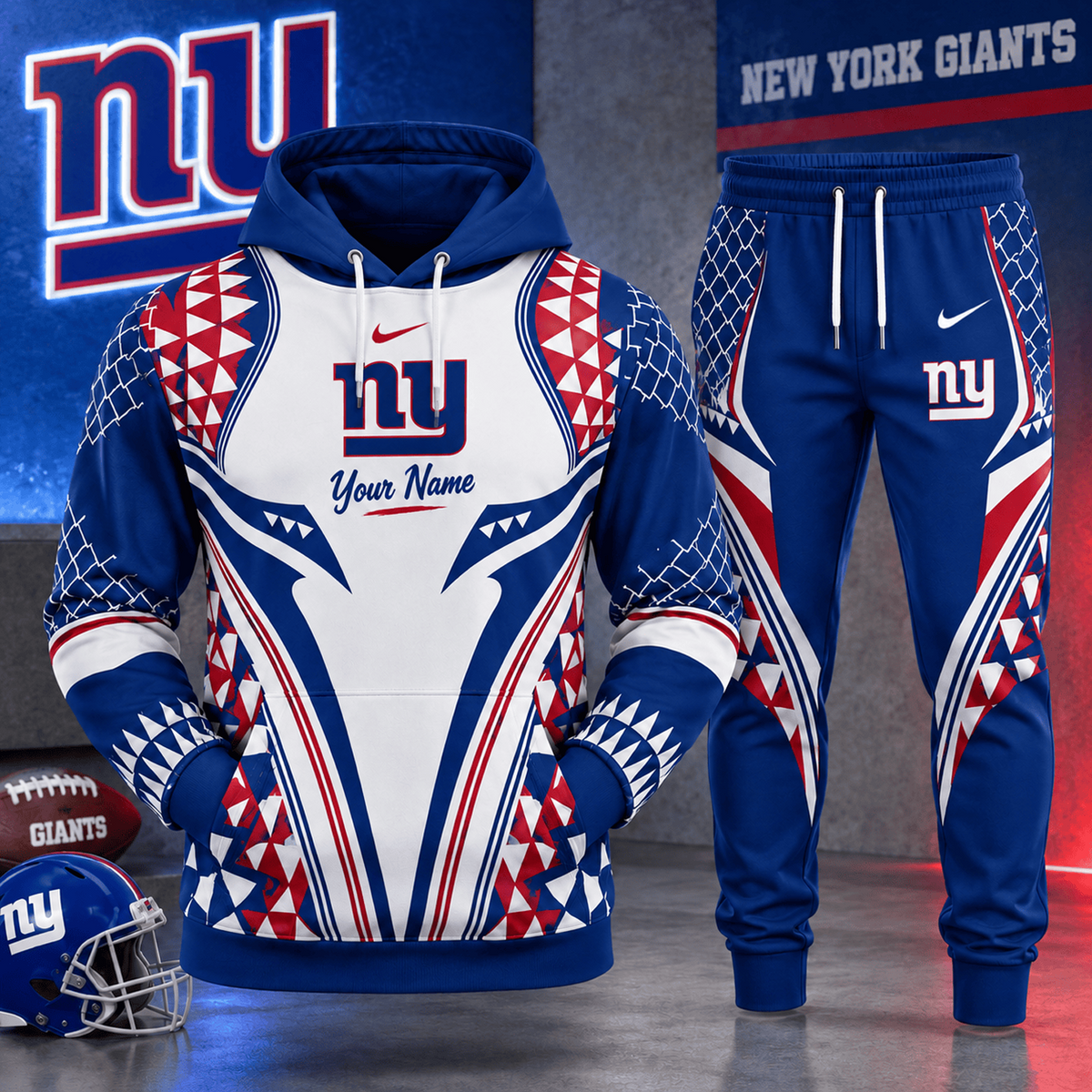 NYG x NFL Premium Football Graphic Hoodie & Jogger Set Fan Game Day Sportswear Outfit