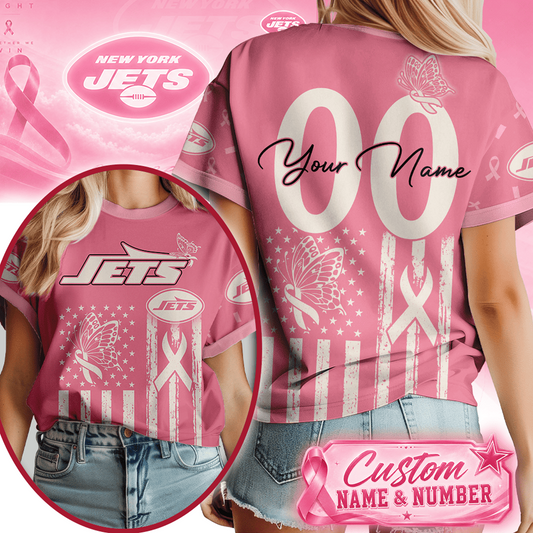 NYJ x NFL Premium Butterfly Ribbon Custom 3D Shirt