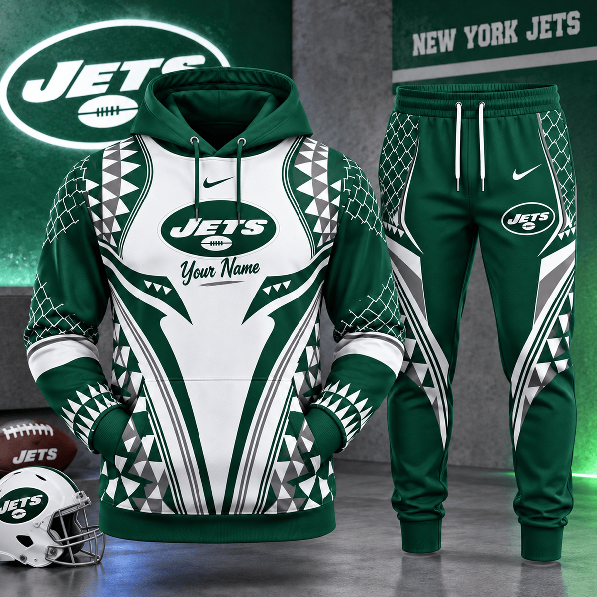 NYJ x NFL Premium Football Graphic Hoodie & Jogger Set Fan Game Day Sportswear Outfit