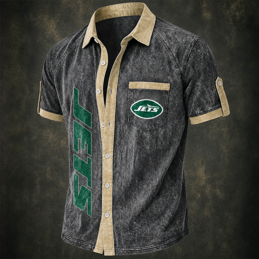 NYJ x NFL Short-Sleeve Button-Up Sports Shirt