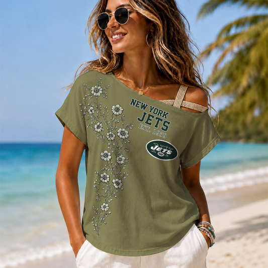 NYJ x NFL Slouchy Off-Shoulder T-Shirt