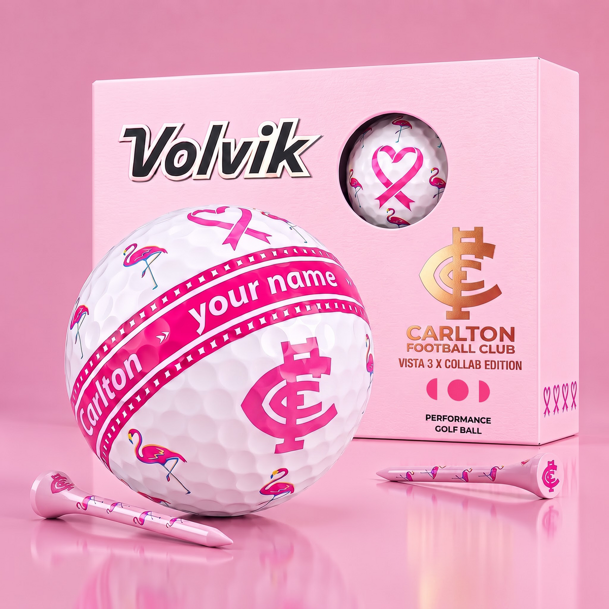 PREMIUM AFL X CAR EXCLUSIVE PERSONALIZED  VOLVIK BREAST CANCER  GOLF BALL SET LIMITED EDTION