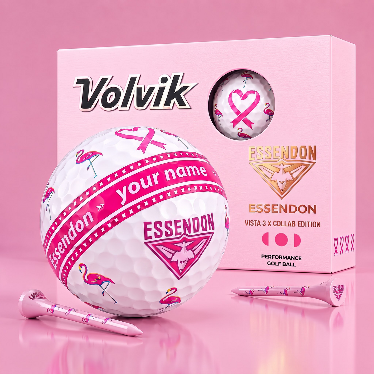 PREMIUM AFL X ESS EXCLUSIVE PERSONALIZED  VOLVIK BREAST CANCER  GOLF BALL SET LIMITED EDTION