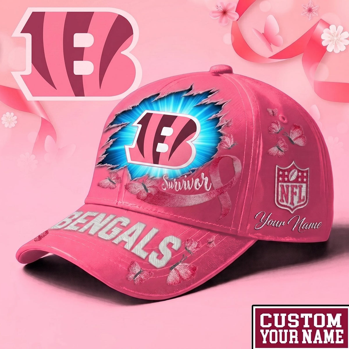 PREMIUM NFL X CIN Exclusive Breast Cancer SURVIOR CAP V3