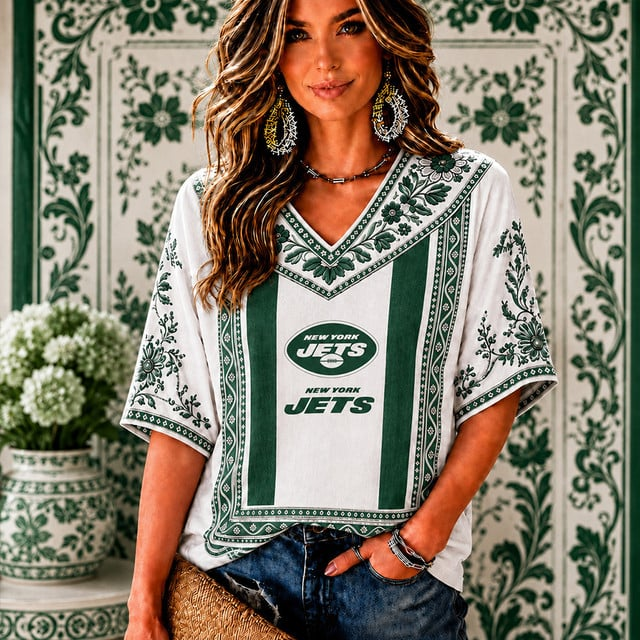 PREMIUM NFL X NYJ EXCLUSIVE SILK V-NECK WOMAN SHIRT LIMITED EDITION