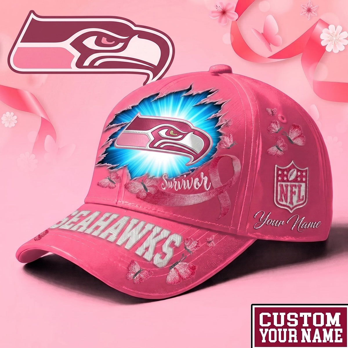 PREMIUM NFL X SEA Exclusive Breast Cancer SURVIOR CAP V3