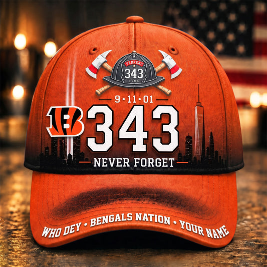 PREMIUM NFL x CIN EXCLUSIVE PERSONALIZED 911 Never Forget 343 Firefighter Memorial Cap