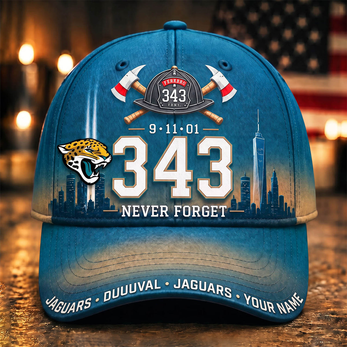 PREMIUM NFL x JAC EXCLUSIVE PERSONALIZED 911 Never Forget 343 Firefighter Memorial Cap