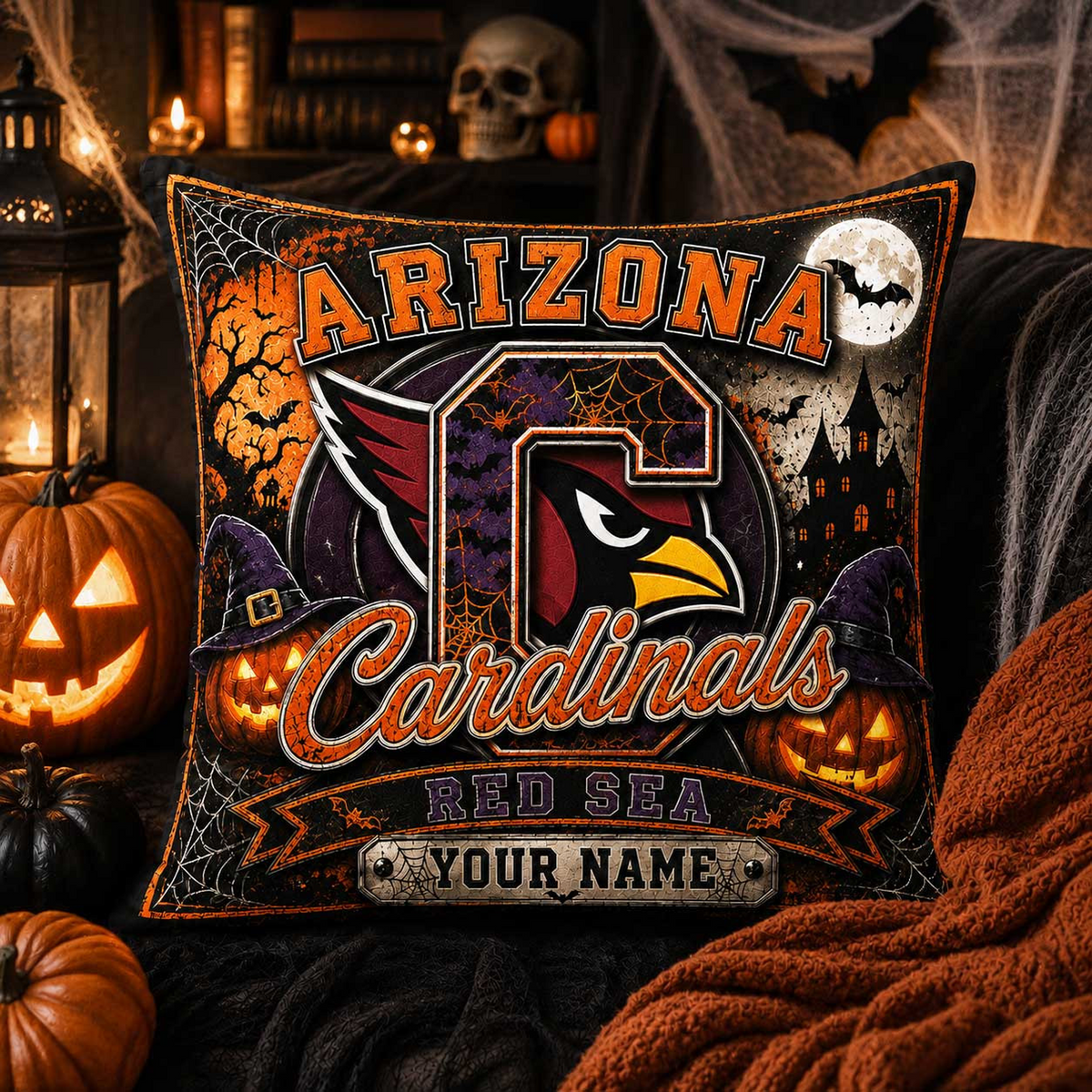 Premium NFL x ARI Spooky Season Fan Personalized Pillow