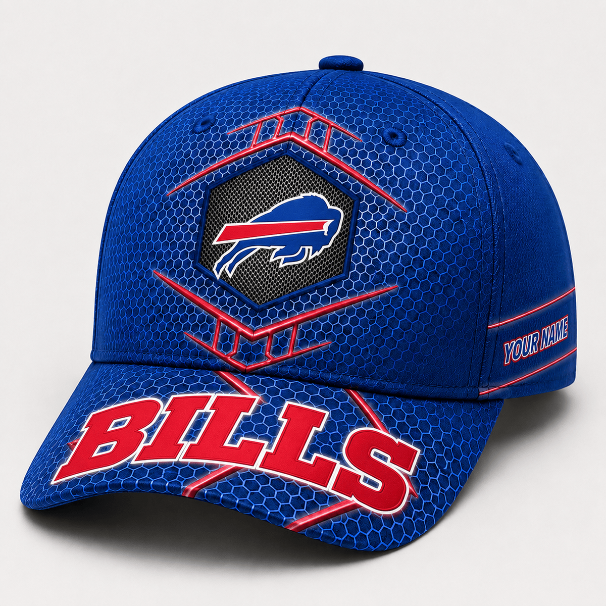 Premium NFL x BUF Honeycomb Custom Name Cap for Loyal Fans