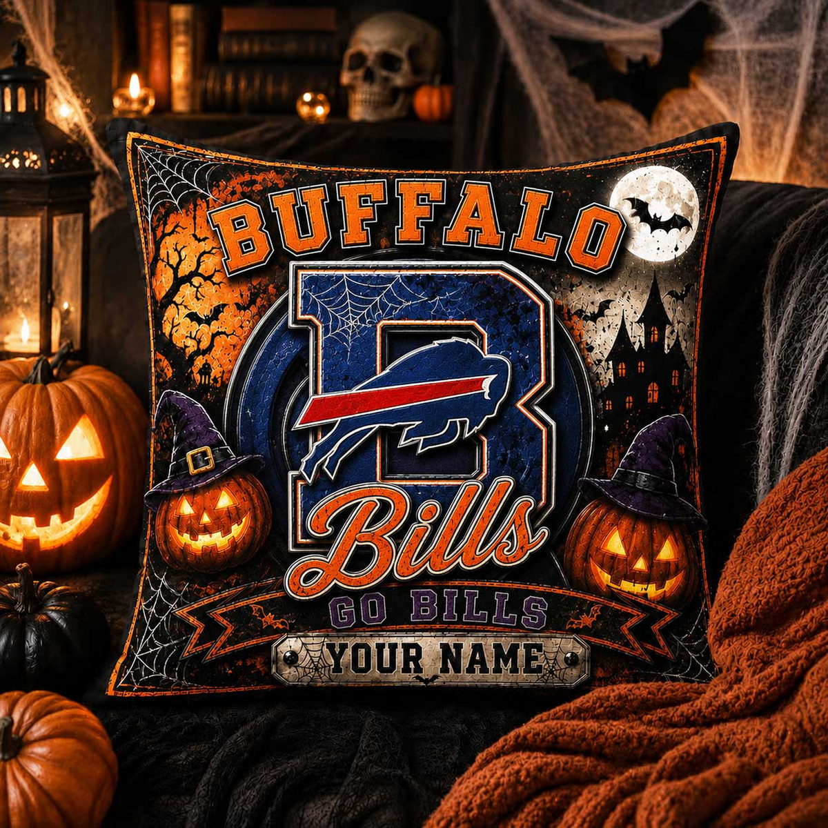 Premium NFL x BUF Spooky Season Fan Personalized Pillow