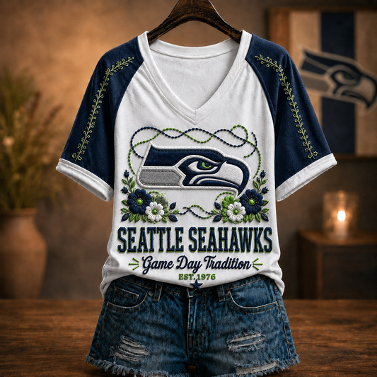Premium NFL x SEA Raglan T-Shirt V-Neck