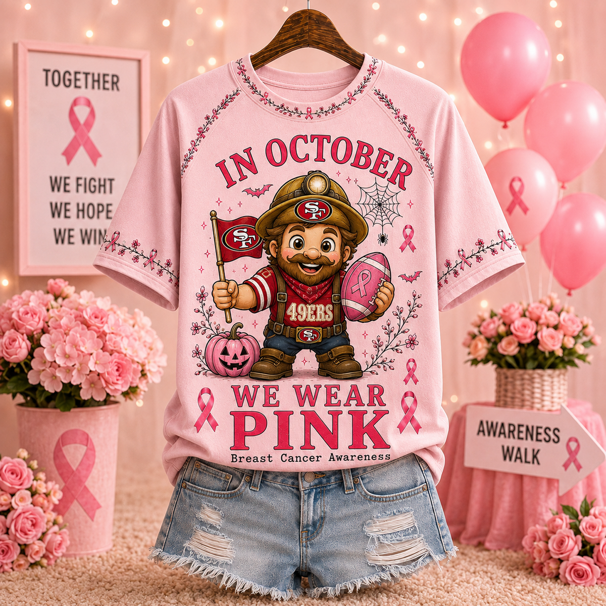 Premium NFL x SF In October We Wear Pink V-neck