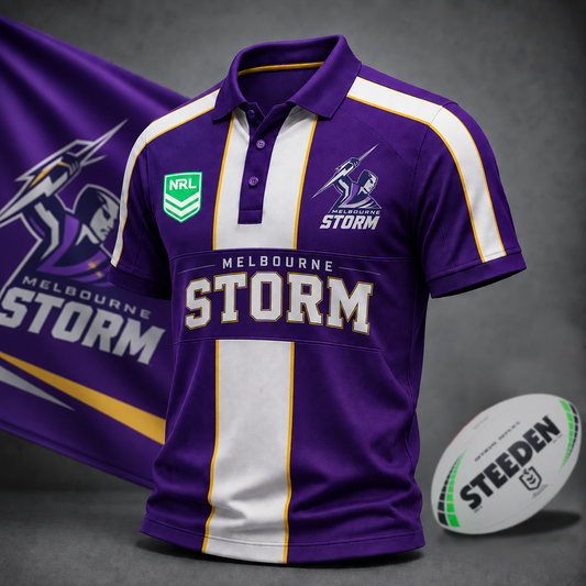 Premium NRL x MEL Heritage Stripe Rugby Polo Shirt