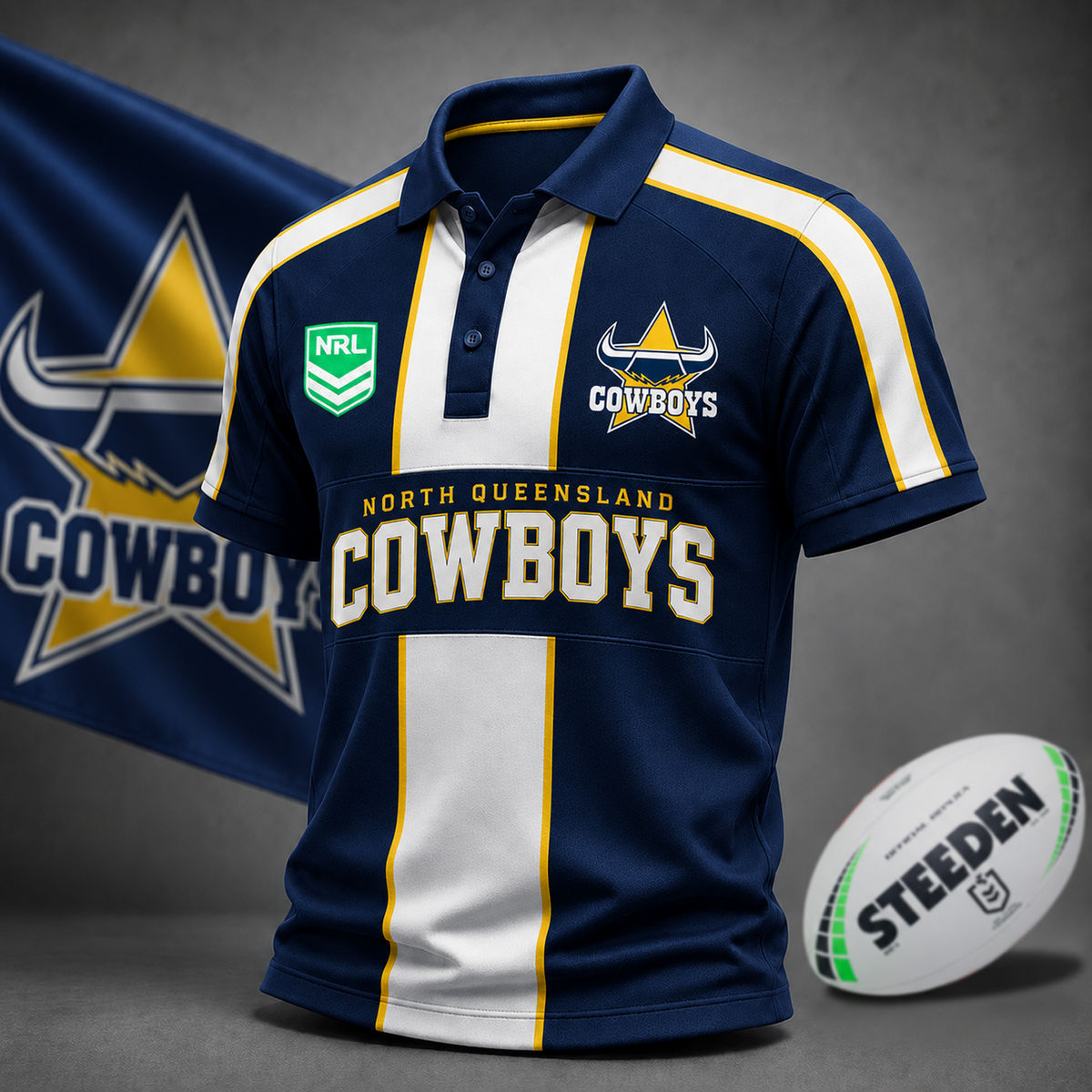 Premium NRL x NQL Heritage Stripe Rugby Polo Shirt