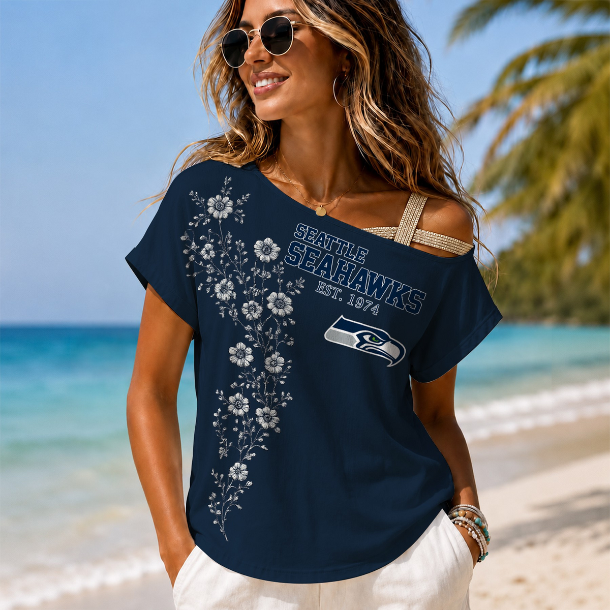 SEA x NFL Slouchy Off-Shoulder T-Shirt