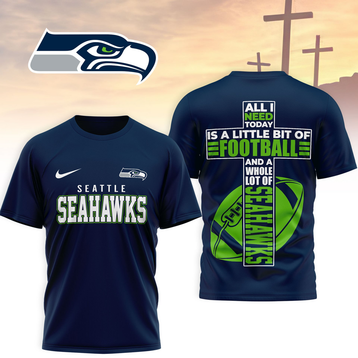 SEA x NFL Whole Lot of Football Christian Cross 3D Shirt