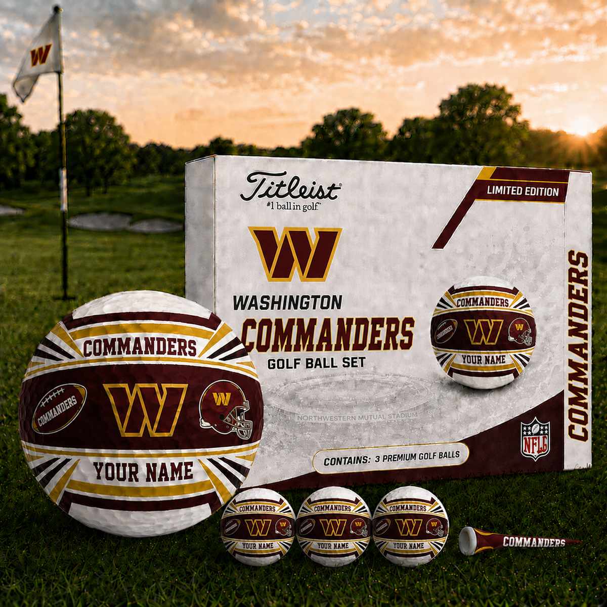 WAS x NFL Inspired Golf Ball Set  3 Premium Golf Balls V2