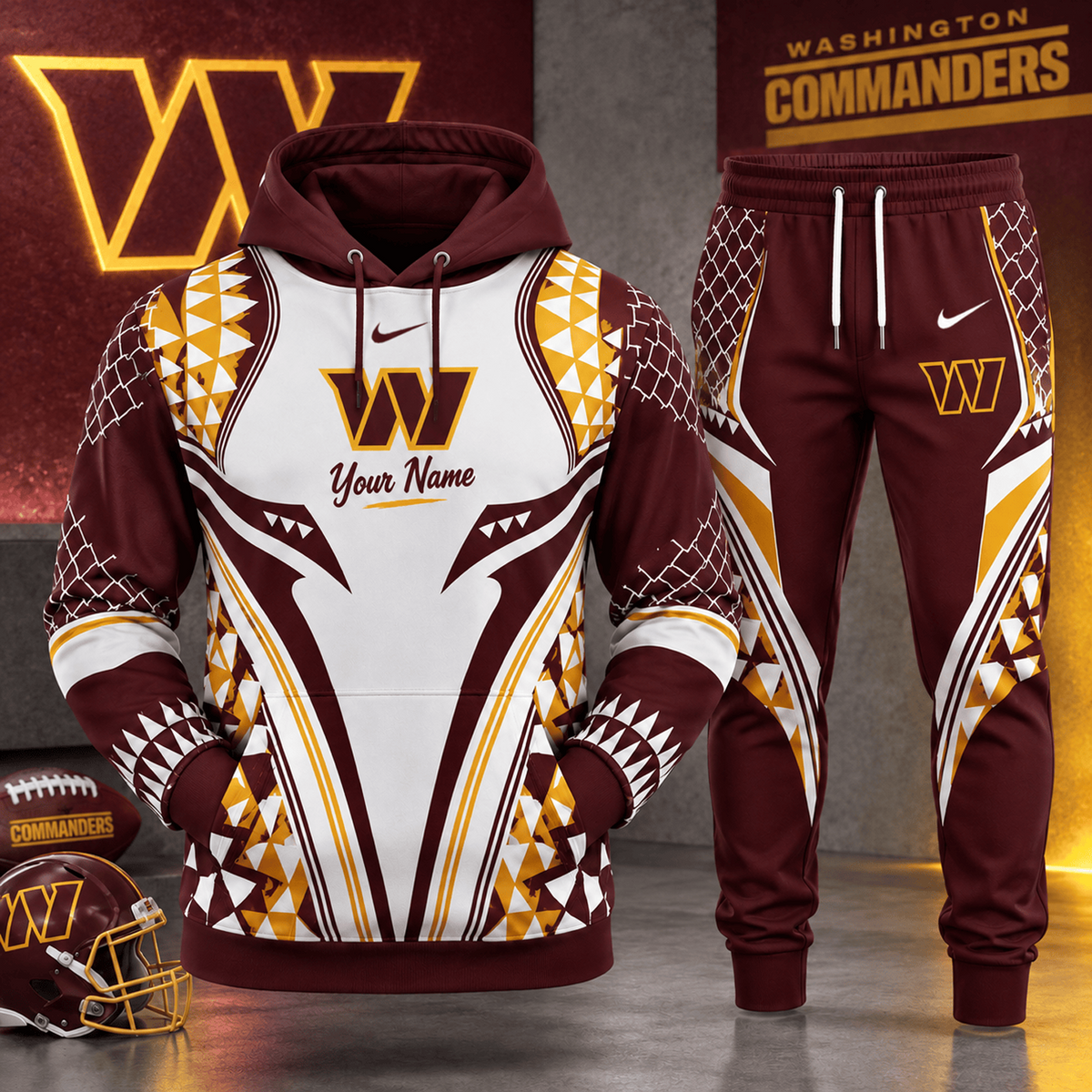 WAS x NFL Premium Football Graphic Hoodie & Jogger Set Fan Game Day Sportswear Outfit
