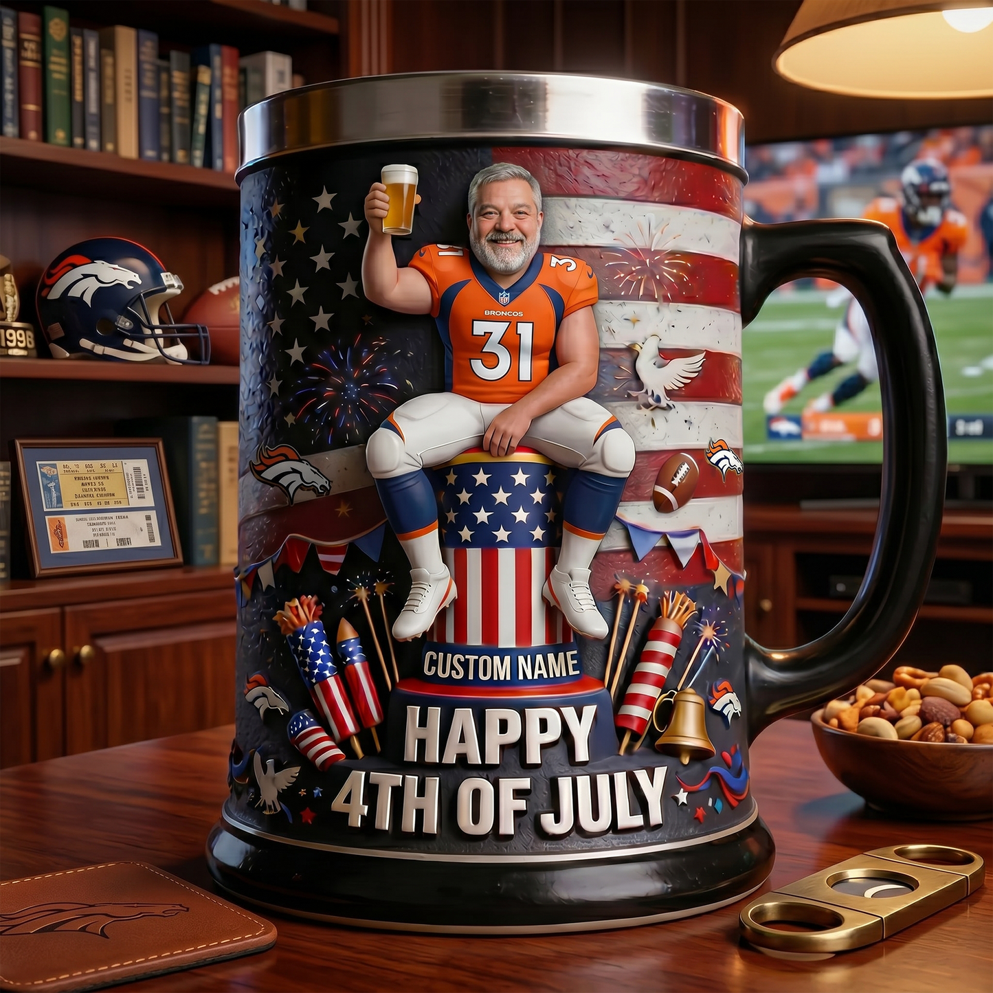 Cheers To Freedom - NFL Personalized Independence Day/ 4th of July Beer Stein 1606 NAK TTT