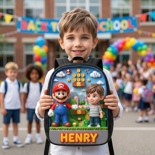 Personalized Kids Backpack, Custom Photo School Backpack With Name, Adventure Game Inspired Bookbag, Back To School Gift For Boys And Girls BQH
