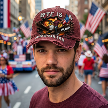 Custom WTF Is A Kilometer Washed Cap - Personalized 4th of July Hat BQH