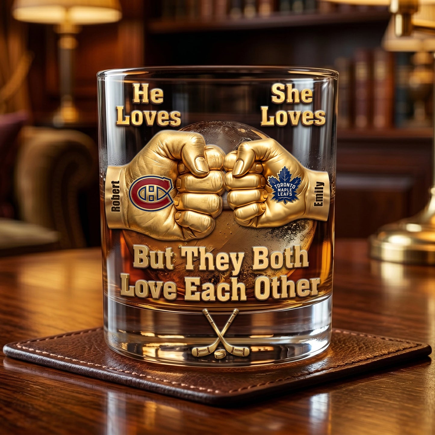 Premium NHL Personalized House Divided Whiskey Glass NMD CTKT
