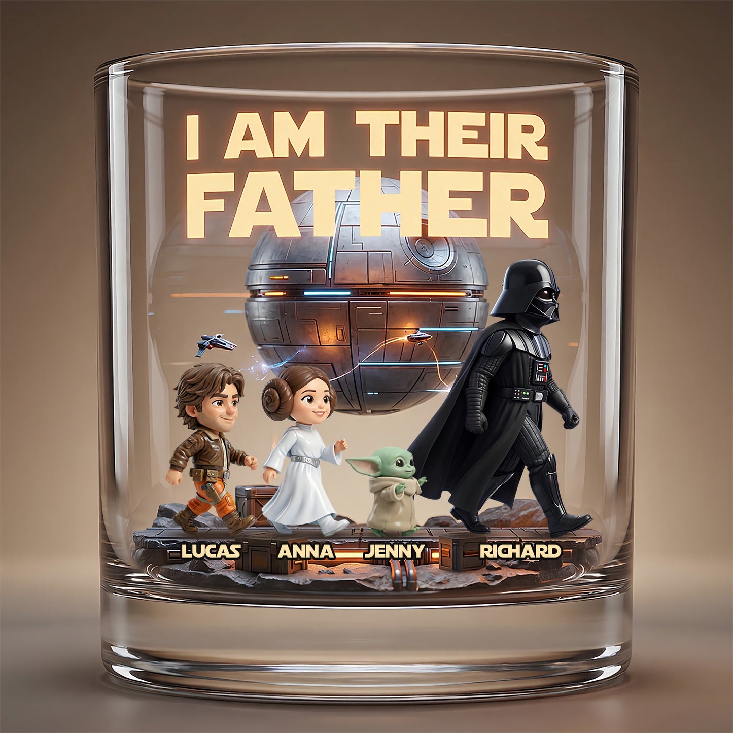 Cosmic Dad and Kids Round Glass - Personalized Gifts For Dad PTT