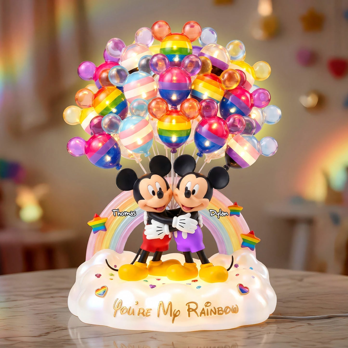 Premium MICK Personalized Rainbow Couple Balloon Light Box NMD CTKT