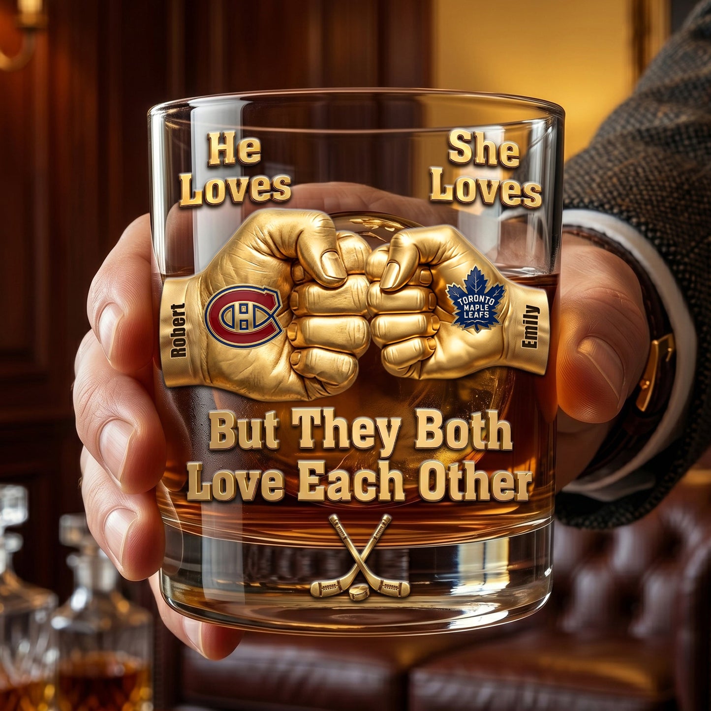 Premium NHL Personalized House Divided Whiskey Glass NMD CTKT