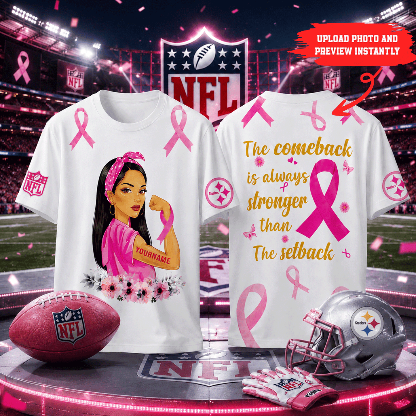 Premium NFL Personalized Breast Cancer Awareness T-Shirt NMD CTKT