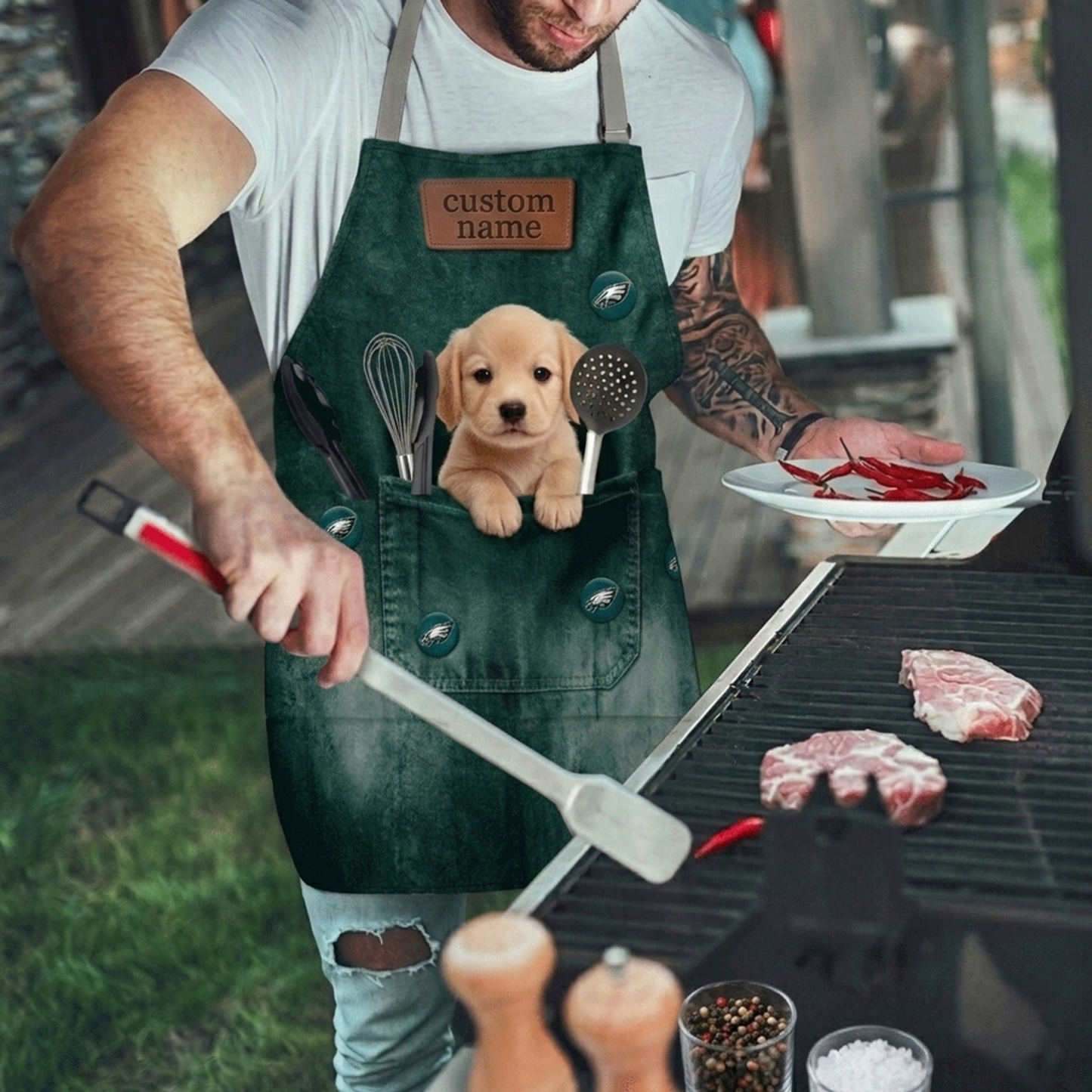 Premium NFL Personalized Dog Apron With Pockets NMD CTKT