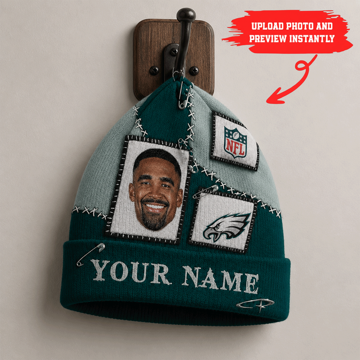 Premium NFL Personalized Heritage Patch Beanie Hat NMD CTKT