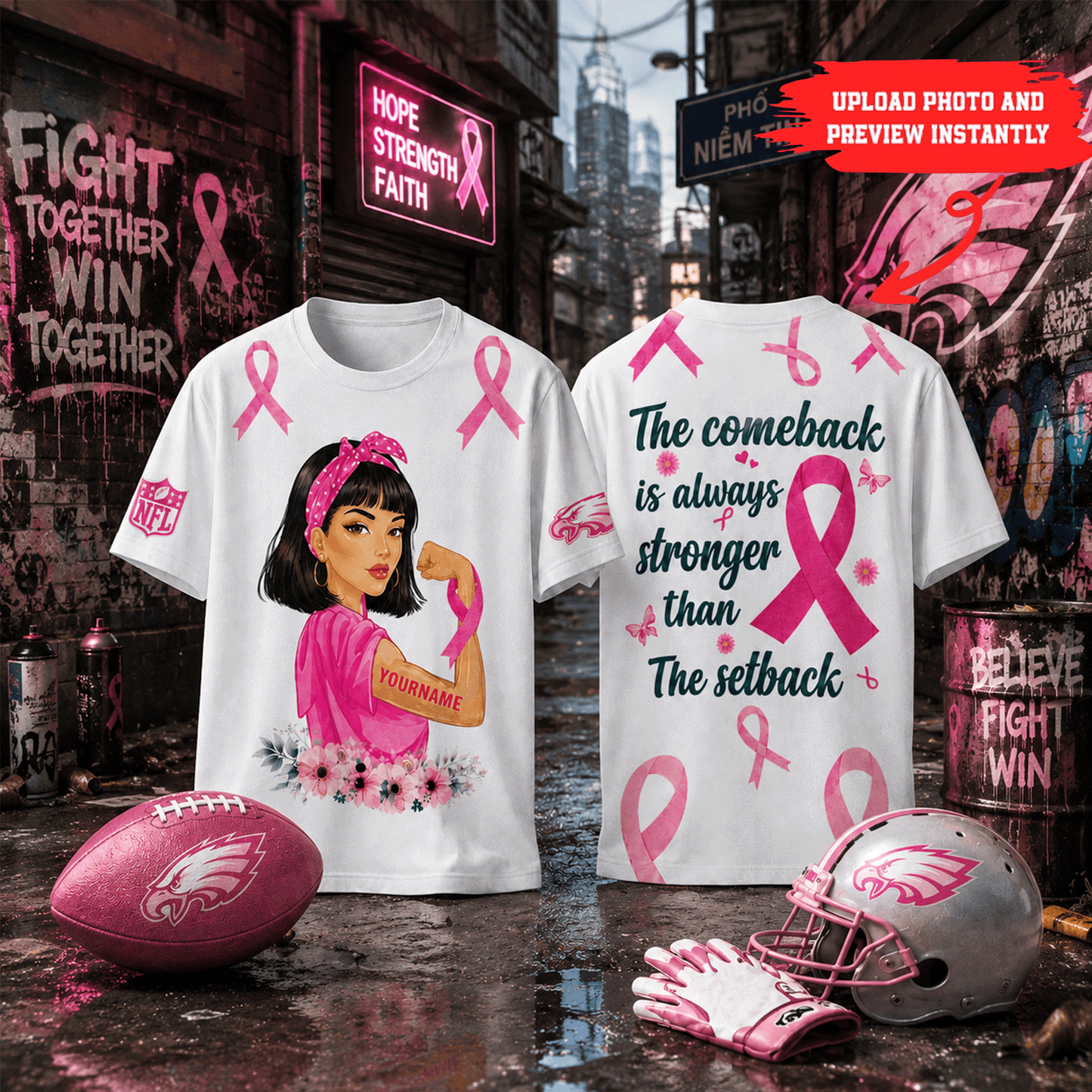 Premium NFL Personalized Breast Cancer Awareness T-Shirt NMD CTKT
