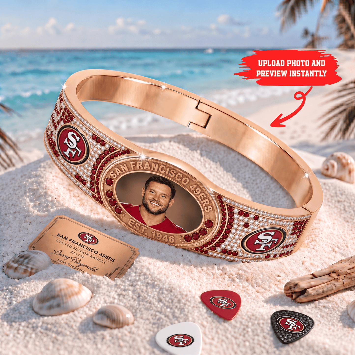 Premium NFL Personalized Portrait Crystal Bangle Bracelet NMD CTKT