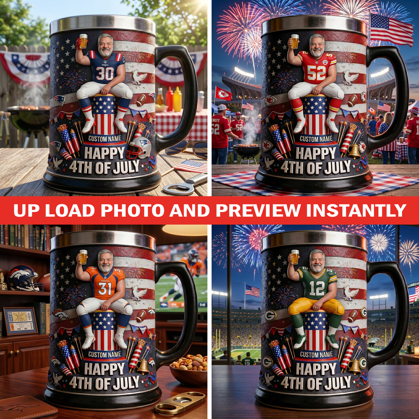 Cheers To Freedom - NFL Personalized Independence Day/ 4th of July Beer Stein 1606 NAK TTT