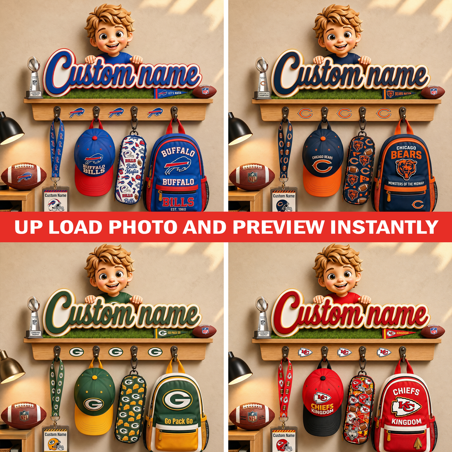 NFL Personalized Kid Custom Shaped Hanging Rack 2206 NAK TTT
