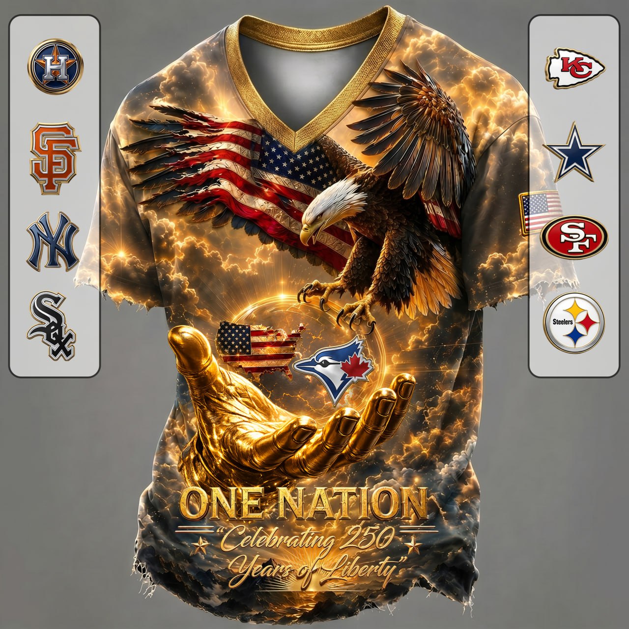 This sports t-shirt commemorates the 250th anniversary of the founding of the United States 2905 NAK TTT